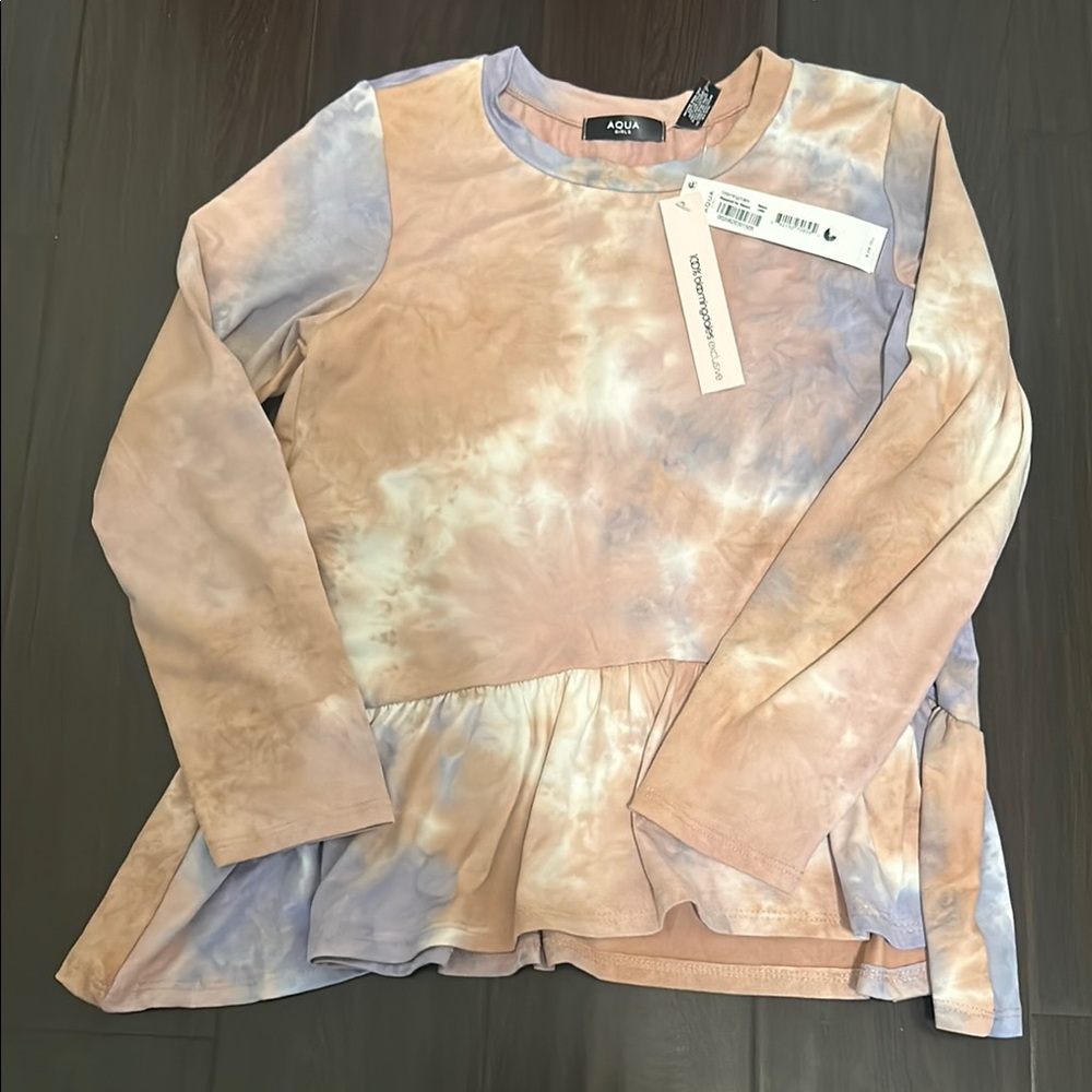 Aqua Kids Tie-Dye Long Sleeve Top - Beige and Blue NWT